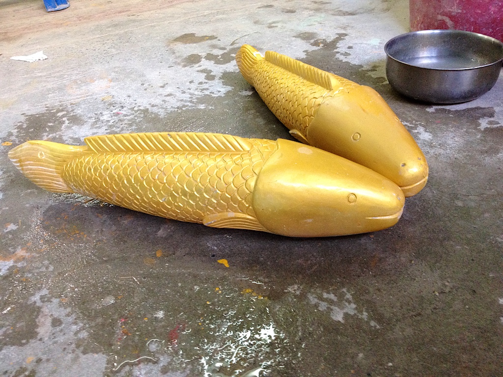 Gold Catfish at a Marble Carving Workshop in Mandalay