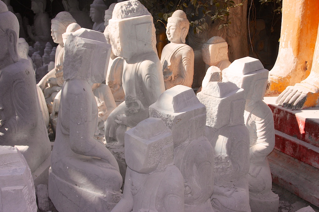 Unfinished Buddhas at a Marble Carving Workshop in Mandalay